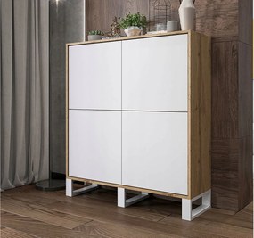 Komoda z 4 drzwiami - korpus dąb wotan fronty biały mat - 113 cm, metalowe nogi