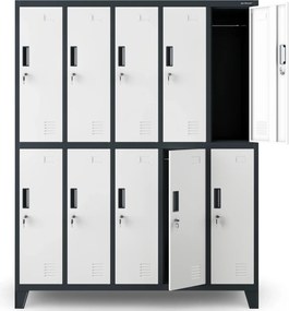 Metalowa szatnia 10-skrytkowa Bartek 136x45x172 cm antracyt/biały