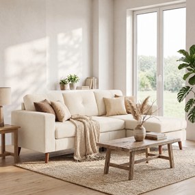 HOMCOM Narożnik 192 cm L-kształt 3-osobowa sofa z odwracalnym szezlongiem, wygląd sztruksu, do małych pomieszczeń, kremowo-biały | Aosom PL