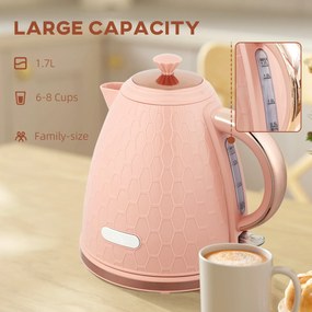 HOMCOM Elektryczny czajnik, 1,7L, szybkie gotowanie, 2,2kW, bezprzewodowy, z filtrem antyosadowym, jasnoróżowy | Aosom PL