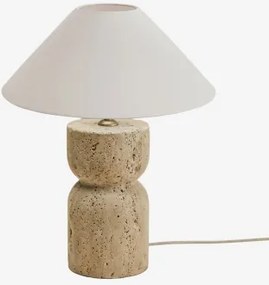 Lampa Stołowa Z Naturalnego Kamienia Diniz Travertine & Biały Matowy Ø35 Cm - ↑15 Cm Graciela - Sklum