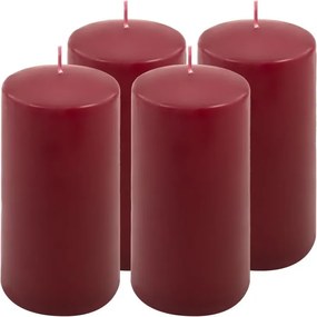 Zestaw świec słupkowych, 15 cm, Ø 7,5 cm, bordowy, 4 sztuki.