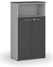Szafa biurowa kombinowana PRIMO GRAY, drzwi na 3 poziomach, 800 x 420 x 1434 mm, szary/grafit