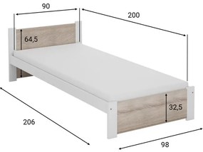 Łóżko IKAROS 90 x 200 cm, dąb sonoma/szary Stelaż: Bez stelaża, Materac: Bez materaca