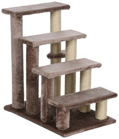 PawHut Drabinka z Drapakiem dla Zwierząt, 4-stopniowa, dla Zwierząt do 5 kg, 60x40x64cm, Brązowy