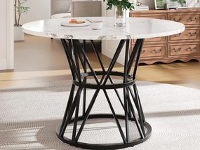 Okrągły stół jadalniany - Dla 4 osób - Okleina o wzorze marmuru - Metalowa rama - MDF - Biały i Czarny