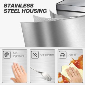 HOMCOM Kosz na śmieci 50L z czujnikiem, automatyczna pokrywa, stal nierdzewna, wielofunkcyjny, srebrny | Aosom PL