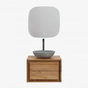 Zestaw Wiszących Mebli Łazienkowych Z Drewna Tekowego Jabari Drewno Tekowe & Okrągły Szary Cement Ø40 Cm Tarsis - Sklum