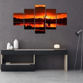 Obraz - Rybacy na jeziorze (125x70 cm)