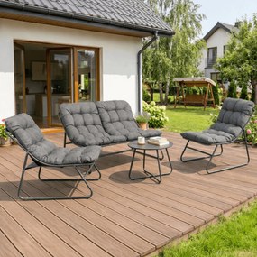 Zestaw Mebli Ogrodowych MEGARA Szary Sofa 2x Fotel Stolik Tarasowy Nowoczesny