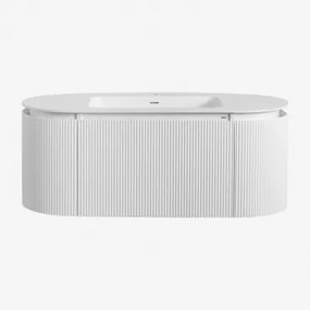 Zestaw Mebli Łazienkowych Z Drewna Zintegrowany Z Umywalką Carsone Biała & Bez Jednostki Pomocniczej & Bezlusterkowiec & Bez Kranu - Sklum