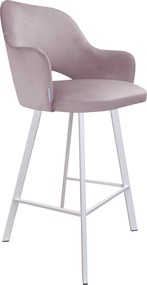 Hoker Milano krzesło barowe tkanina Welur podstawa metalowa : Kolor nogi - Biały profil, Kolor tkaniny - VELVET - MG55, Typ siedziska - Siedzisko stałe