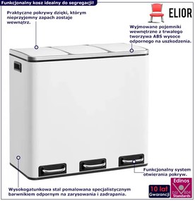 Biały stalowy kosz na śmieci z 3 pojemnikami B2-A28