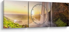 Obraz - Seljalandsfoss od tyłu jaskini (z zegarem) (90x30 cm)