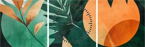 Obraz - Geometryczne motywy naturalne (z zegarem) (90x30 cm)