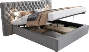 Łóżko tapicerowane ze schowkiem - 160 x 200 cm - z zagłówkiem + oświetlenie LED + hydrauliczny schowek - aksamit - szary