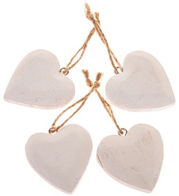 Drewniane zawieszki w kształcie serca, zestaw 4sztuki, białe
