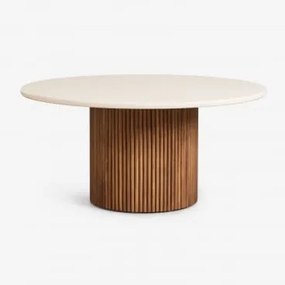 Okrągły Stół Jadalniany Z Cementu I Drewna Akacjowego Sirvon Ø160 Cm - Sklum