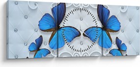 Obraz - Niebieskie motyle (z zegarem) (90x30 cm)