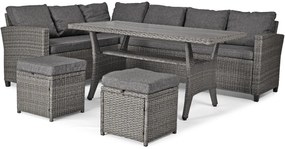 Zestaw mebli ogrodowych z narożnikiem i pufami Sztokholm Plus, grafitowy