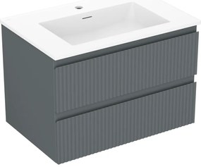 Mexen Rivel szafka łazienkowa 70 cm z umywalką Otis, 2 szuflady, ryflowana , grafit mat/biała mat - 91A20-07047-2-BFF66-W18M0