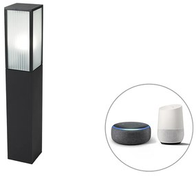 Zewnetrzna Inteligentna lampa stojąca zewnętrzna czarna z żebrowanym szkłem 80 cm z WiFi A60 - Charlois Nowoczesny Oswietlenie zewnetrzne