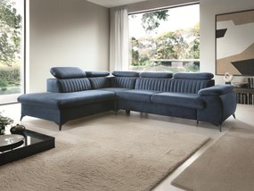 Masseno Narożnik FIORE z funkcją spania i pojemnikiem na pościel Narozniki L, Rozkładana sofa - Niebieski, MONOLITH 77
