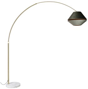 Luk Mosiężna lampa łukowa z białym i podwójnym aksamitnym abażurem zielonym - XXL klasyczny/Antyczny Oswietlenie wewnetrzne