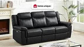Kanapa 3-osobowa KENNETH z elektryczną funkcją relax, ze skóry – kolor czarny