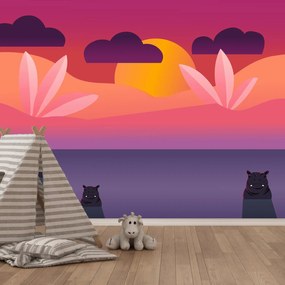 Fototapeta - Hipopotamy, grafika (196x136 cm)
