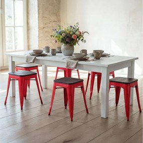 Taboret MCW-A73 (zestaw 6 sztuk) Drewniane siedzisko,  czerwone