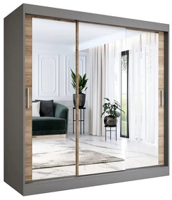 Szafa przesuwna z lustrem antracyt + dąb sonoma 200 cm - Kukkin 6X