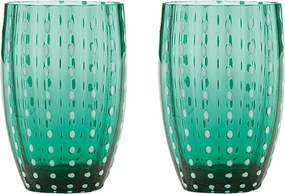 Zafferano Perle Green Glass - szkło kolorowe dmuchane ustami, 32 cl, ręcznie robione - zestaw 2 kieliszków rzemieślniczych do wody lub koktajli