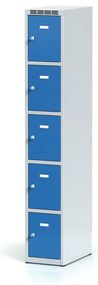 Szafka skrytkowa S6, 5 schowków, 1800 x 300 x 500 mm, zamek obrotowy, drzwi niebieskie