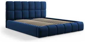 Ciemnoniebieskie aksamitne tapicerowane łóżko dwuosobowe ze schowkiem i stelażem 160x200 cm Bellis – Micadoni