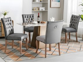 Zestaw 4 foteli tapicerowanych welurem - stelaż z litego drewna - szary