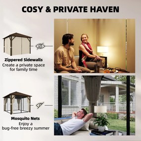 Outsunny Pawilon ogrodowy ok. 3 x 3 m aluminiowy z twardym dachem, moskitierą i 4 ścianami bocznymi, UPF50+ | Aosom PL