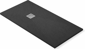 Płytka prysznicowa z żywicy ekstra cienka, antypoślizgowa | Zawór odpływowy i kratka | Miękka łupkowa | Antracyt | 70 X 190 cm