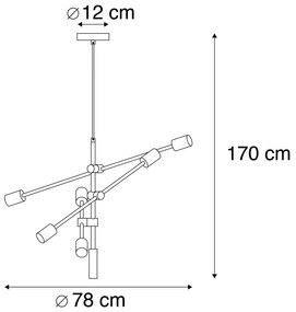 Industrialna lampa wisząca czarno-mosiężna 78 cm 6 świateł - SydneyPrzemysłowy Oswietlenie wewnetrzne