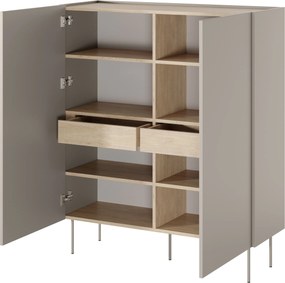 Komoda wysoka Desin 120 cm dwudrzwiowa z ukrytymi szufladami - kaszmir / dąb nagano