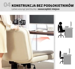 HOMCOM Fotel biurowy bez podłokietników z pokryciem ze sztucznej skóry, fotel biurowy z kółkami, dodatkowa poduszka, regulowany, obrotowy, beżowy