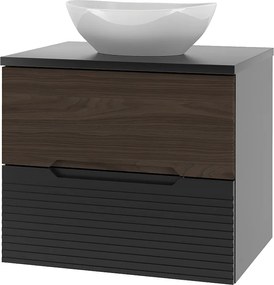 Zestaw Łazienkowy 60cm Szafka z Blatem Umywalka Czarny Mat / Orzech Avella