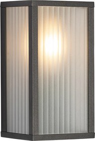 Inteligentna lampa ścienna zewnętrzna czarna z żebrowanym szkłem z WiFi A60 - Charlois