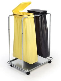 Mobilny stojak na 2 worki na śmieci 70/120 l, 750 x 510 x 1020 mm, czarny + żólty