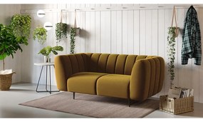 Miodowożółta aksamitna sofa Ghado Shel, 170 cm