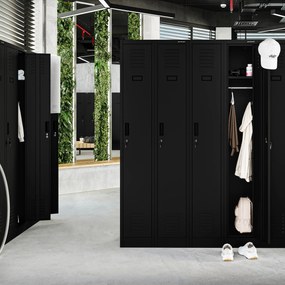 Szafka pracownicza metalowa czterokomorowa czarna: KACPER II, 600 x 1800 x 500 mm