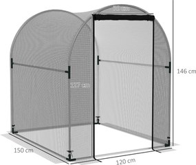 Outsunny Siatka Ogrodowa z Drzwiami Tunel Ochronny dla Roślin Czarna Stalowa Siatka Ochronna przed Owadami i Szkodnikami 12x15x15m do Ogrodu Balkonu | Aosom PL