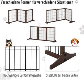 PawHut Barierka Ochronna dla Zwierząt Domowych Drewniana Bramka dla Psów Sosnowa Brązowa | Aosom PL