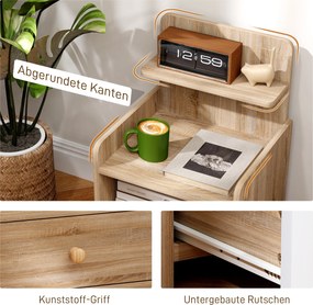 HOMCOM Stolik Nocny z Przestrzenią na Przechowywanie, Kiposzczony, Nowoczesny, Drewno Naturalne