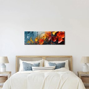 Obraz - Abstrakcyjny obraz kwiatów III. (z zegarem) (90x30 cm)